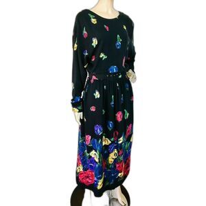 VTG 80s 90s Together Colorful Cascading Fall Floral Print Long Maxi Dress India